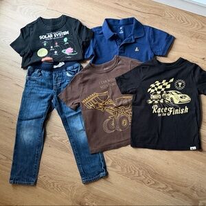 GAP 4T - Black and Brown Kids Graphic T-Shirts and Jean Bundle.